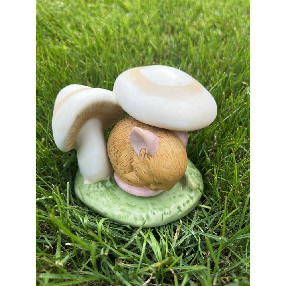 Vintage Mushroom & Mouse Figure SET Woodland Surprises FranklinMint Porcelain 🍄